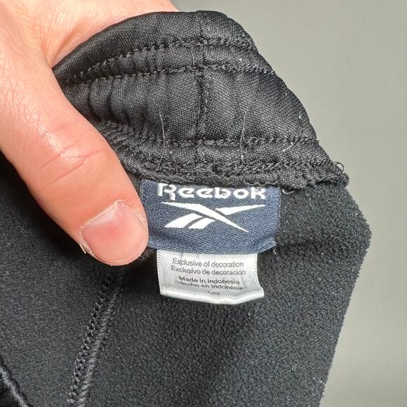 Reebok Sweatpants Jet Black Polyester White Logo - Picture 4 of 4